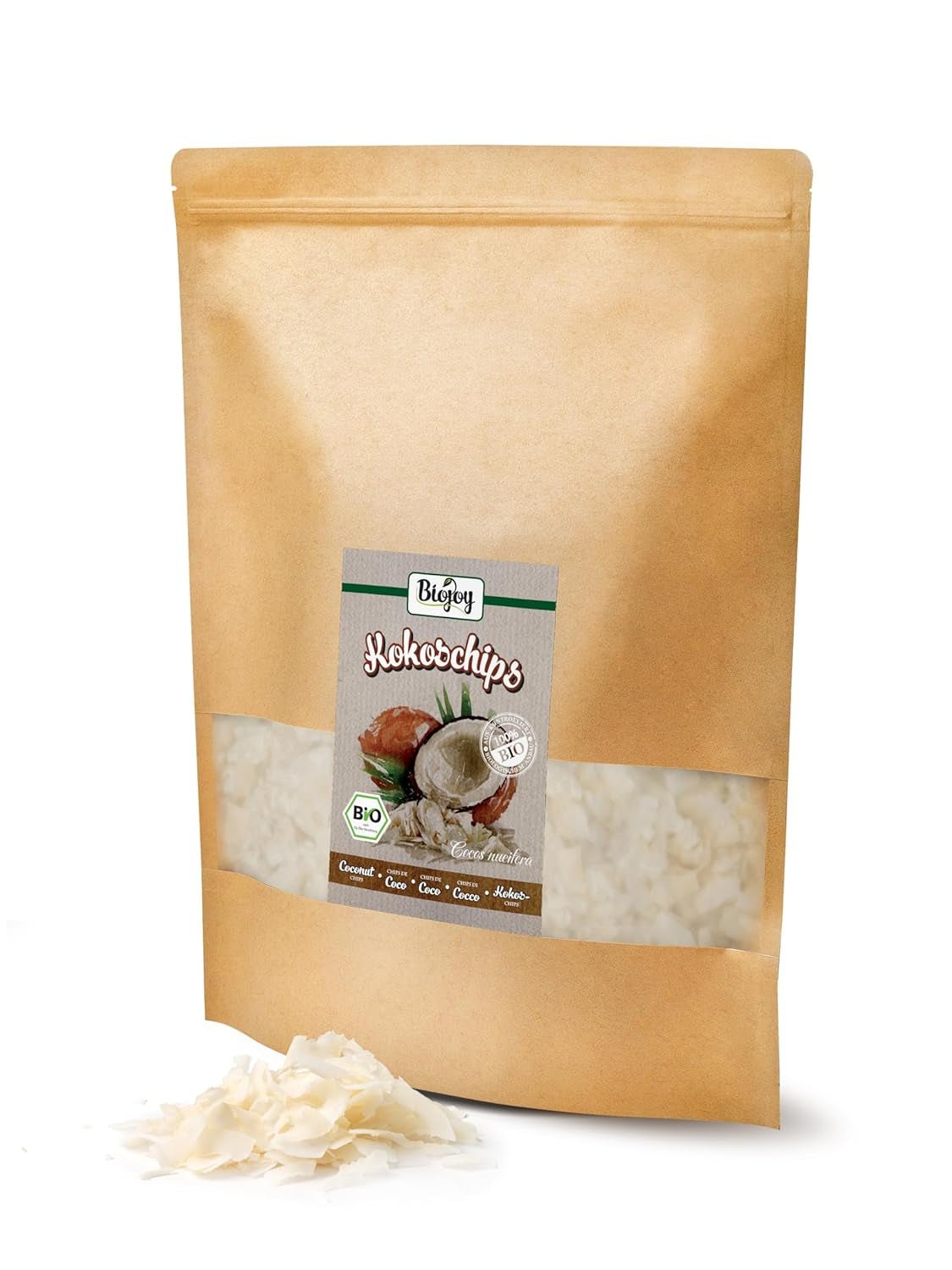 Chips de noix de coco séchées bio Biojoy (1 kg), non sucrées et non frites Produits déshydratés Naty Shop
