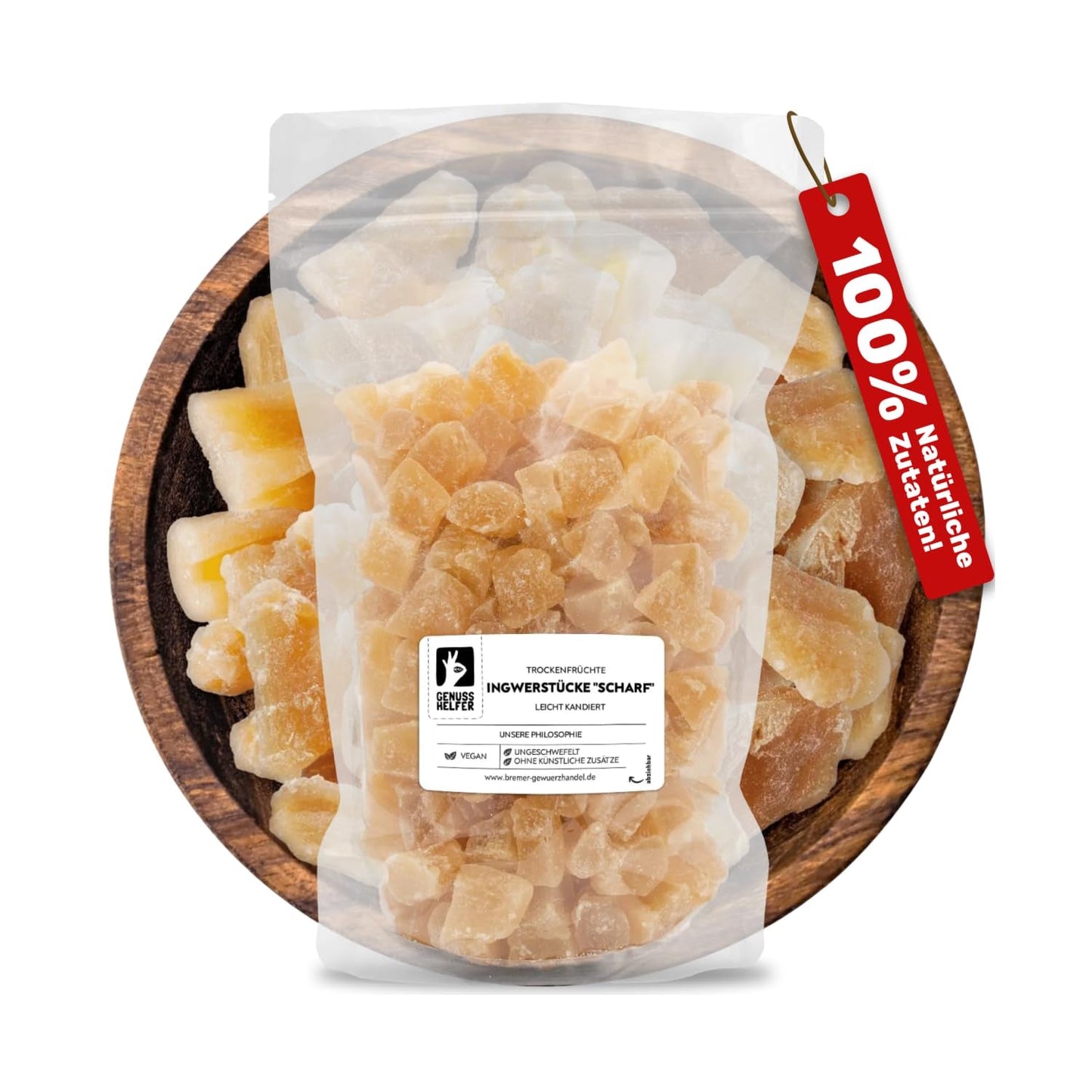 Bremer Gewürzhandel gingembre, morceaux de fruits secs épicés, aromatiques, épicés, non sulfurés, 1kg Produits déshydratés Naty Shop 1kg (1 paquet)