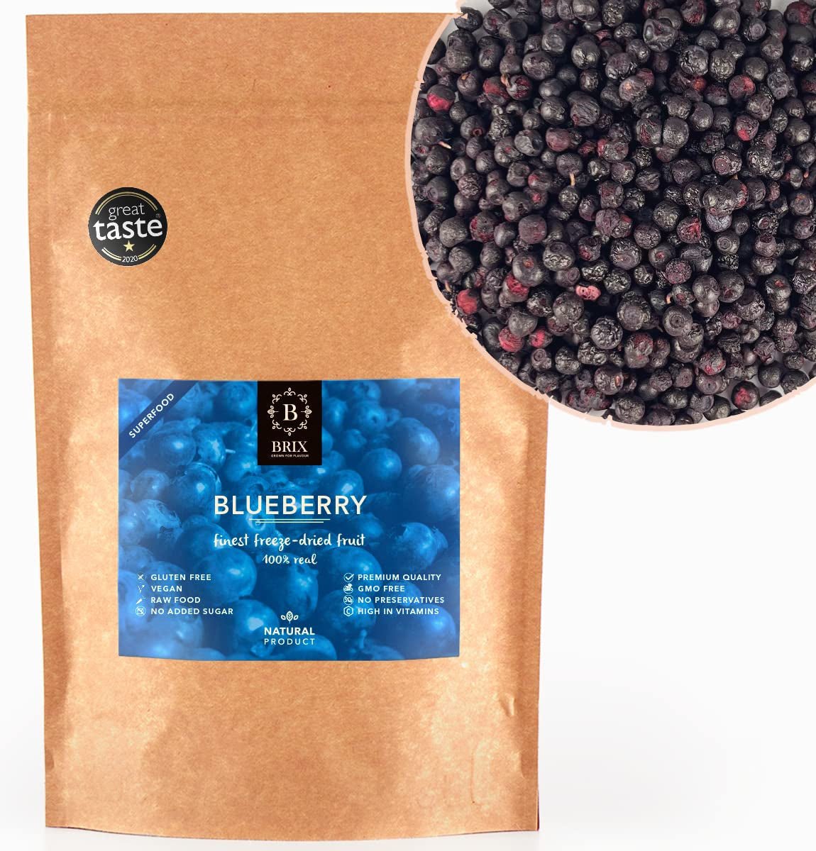 BRIX Myrtilles lyophilisées | Myrtilles naturelles séchées 95 g | Grand prix du goût pour les canneberges séchées | Sans OGM, sans gluten, végétalien, vitamines retenues Naty Shop Produits déshydratés Titre par défaut