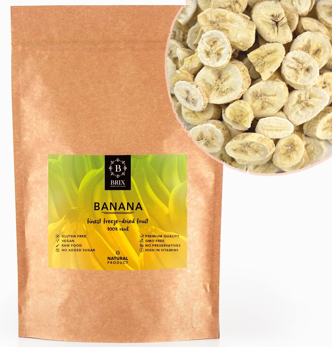 Bananes lyophilisées BRIX | Bananes naturelles séchées 140 g | Great Taste Award pour les fruits secs, séchés | Sans OGM, sans gluten, végétalien, vitamines conservées Naty Shop Produits déshydratés Titre par défaut
