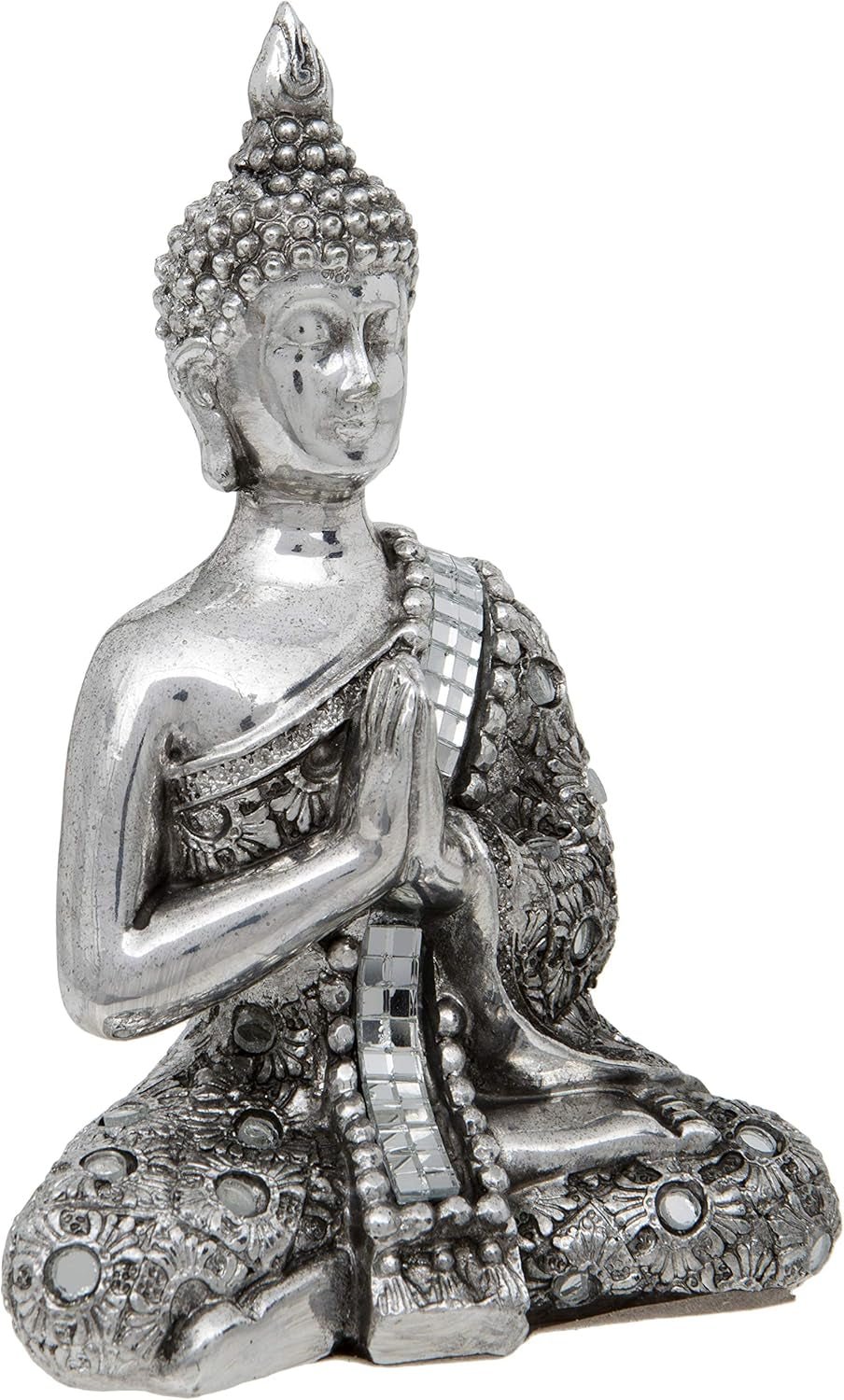 Bouddha thaïlandais avec mains Tissu de méditation réfléchissant argenté 13 cm Statuettes et sculptures argentées Naty Shop Titre par défaut