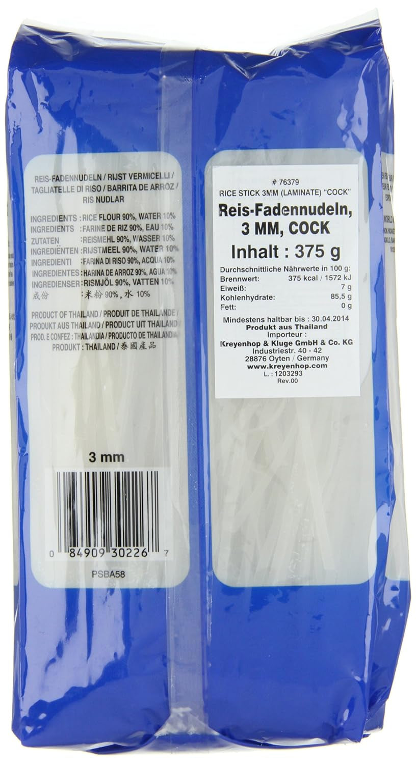 Nouilles de riz coq, 3 mm, grade 1 (1 paquet x 375 g)