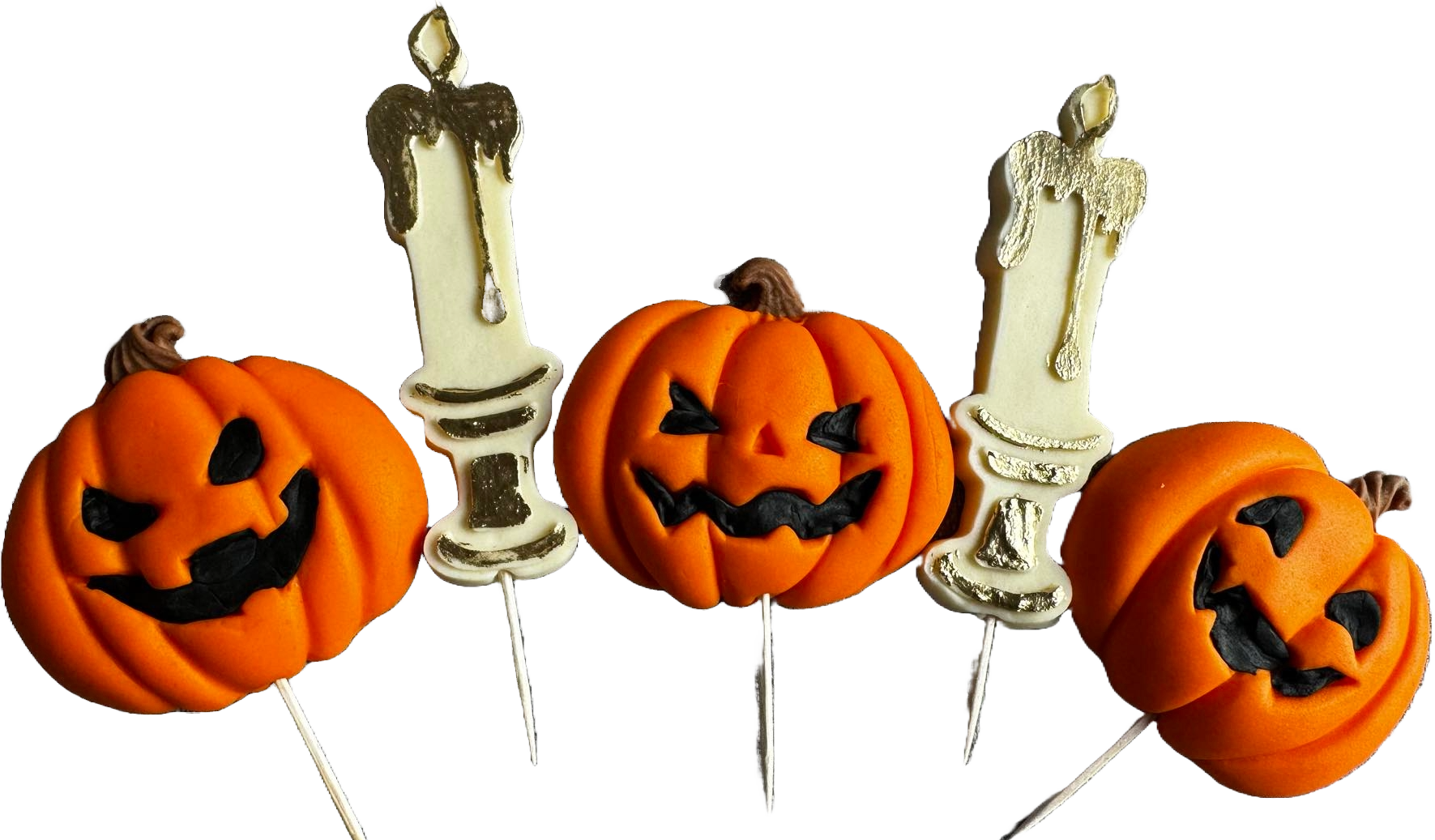 Lot de 5 décorations comestibles en pâte à sucre, Halloween, citrouilles et bougies Décorations en pâte à sucre Naty Shop