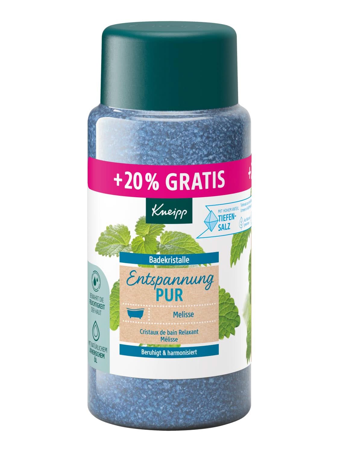 Cristaux de bain Kneipp Pure Relaxation - Taille spéciale - Avec sel naturel de Luisenhall, sel profond, huile essentielle de mélisse indienne et extrait de mélisse Édition limitée 720G Naty Shop Douche et bain