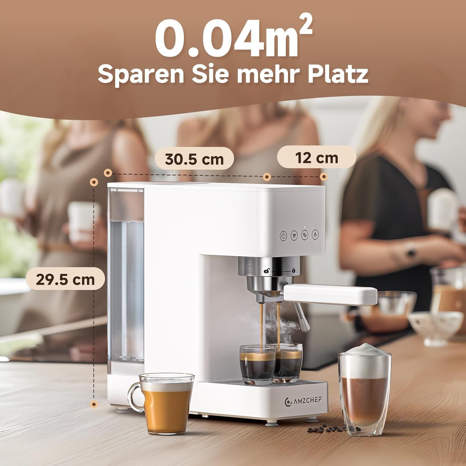 AMZCHEF Machine à expresso 20 bars, écran LED, mousseur à lait professionnel et lance à vapeur en acier inoxydable, réservoir amovible de 1,5 L, chauffage rapide de 1350 W, blanc