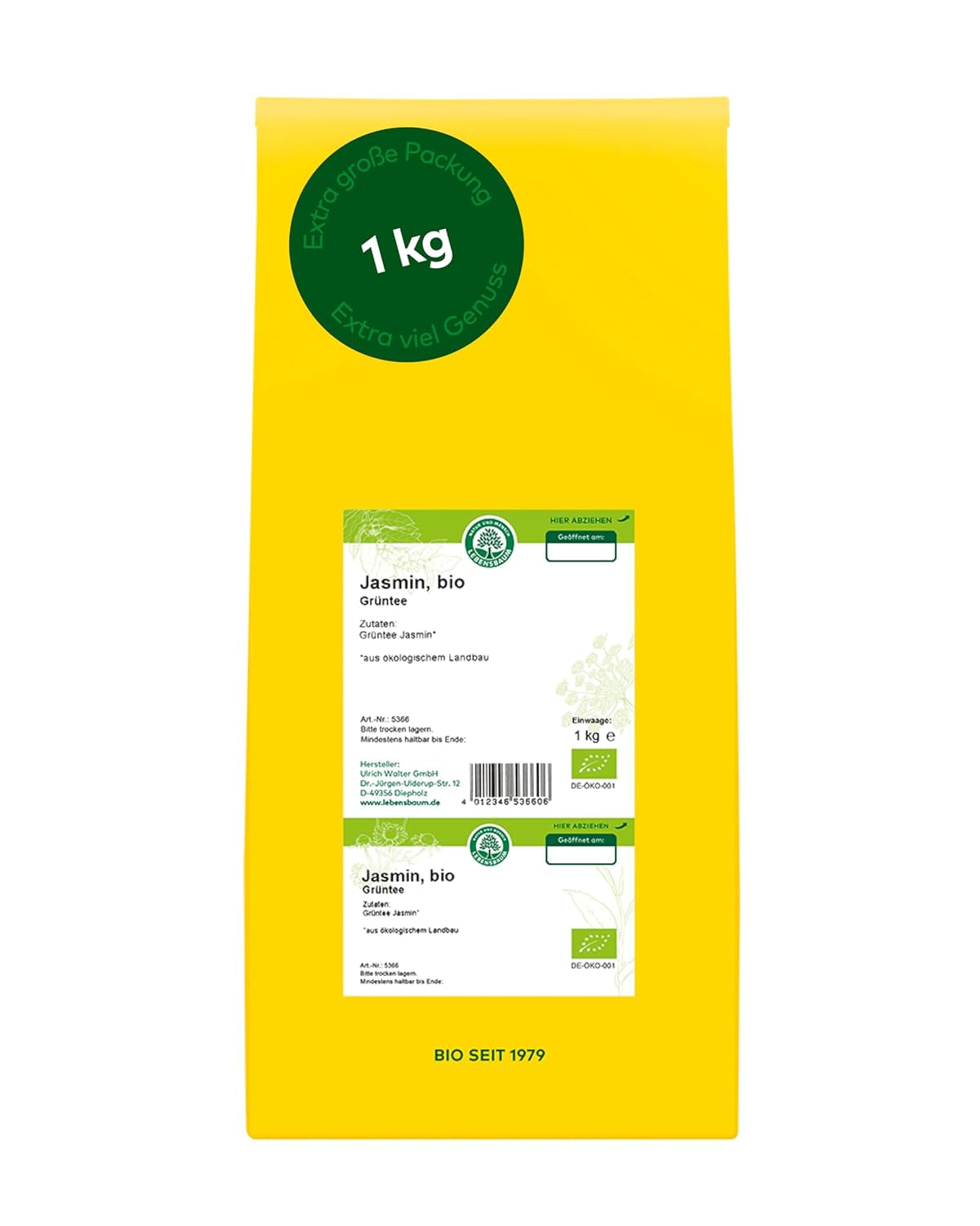 Lebensbaum Darjeeling Thé vert à feuilles entières, thé biologique, thé vert au goût de fleur fraîche, couleur vert clair, 1000g