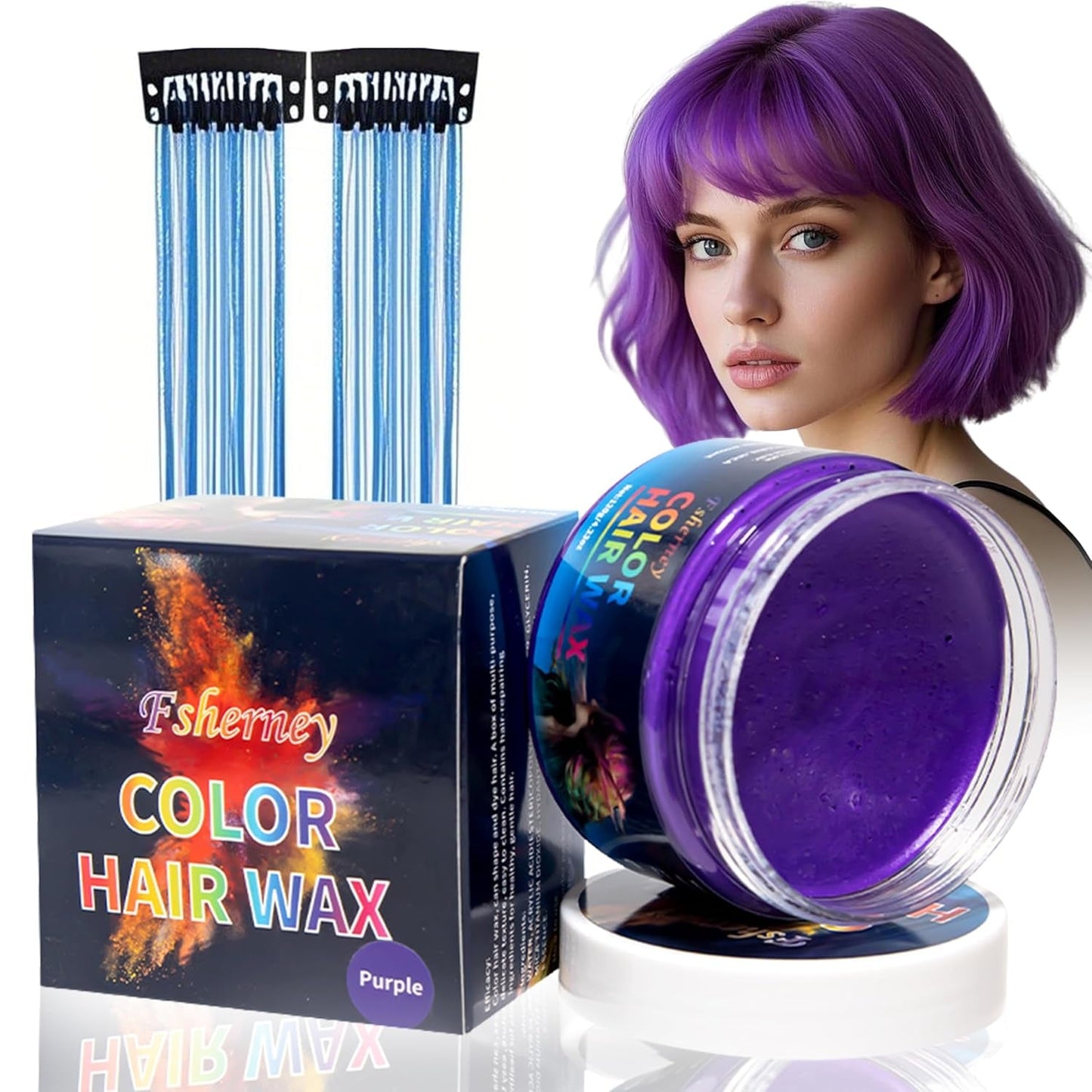 Teinture capillaire verte temporaire - Cire de coloration capillaire, tonalité de cheveux pour hommes et femmes, pommade capillaire naturelle, cire de teinture capillaire à pince de couleur pour la couleur des cheveux Crazy Party (4,23 oz, vert) Naty Shop Coloration capillaire violette 1G (1 paquet)