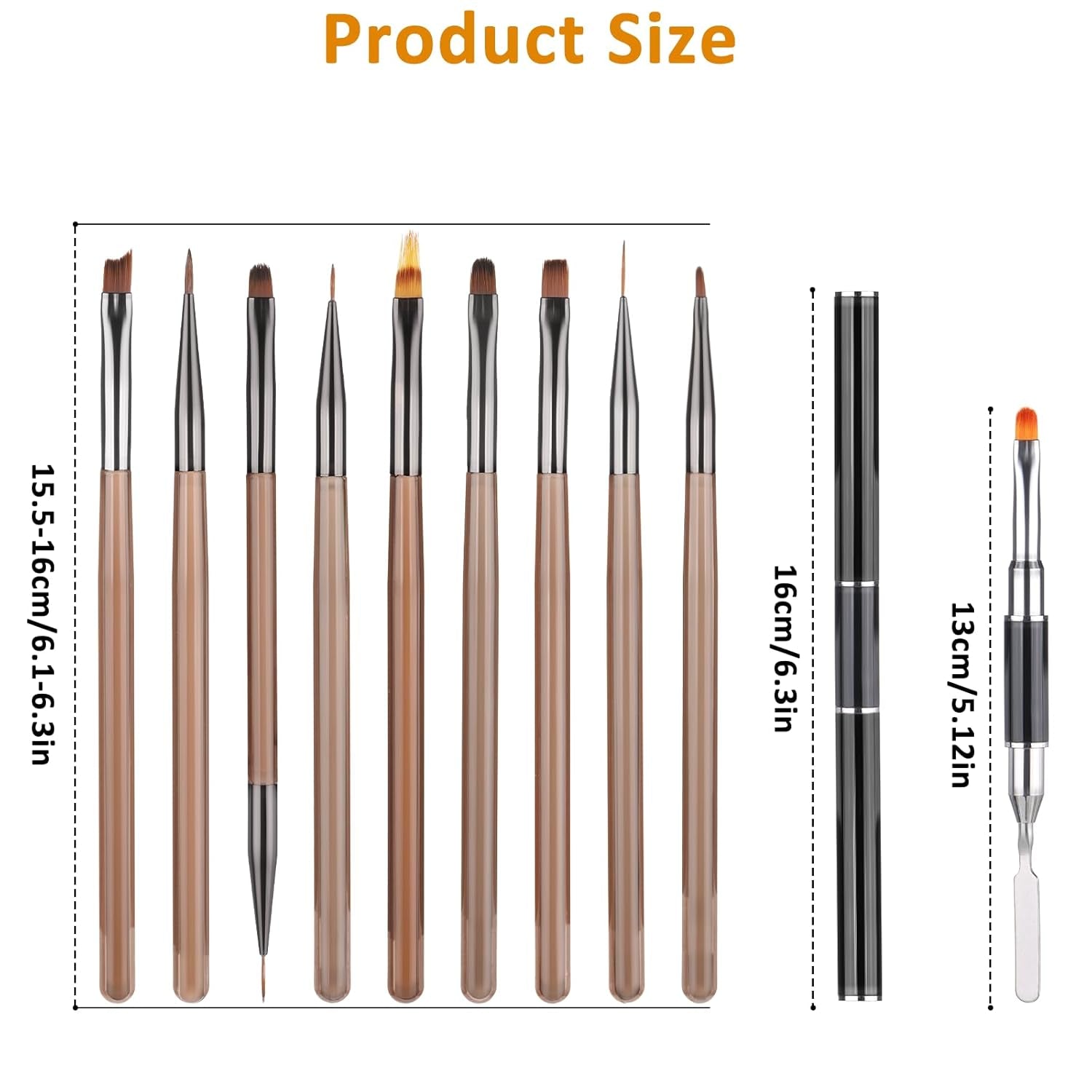 10 pièces Nail Art Pinsel Set, Braun Nail Art pinceaux Nailart Design Pinsel Nageldesign Pinselfür Gelnägelfür Heimwerker Maniküre Salon Zuhause Nailpinsel Set