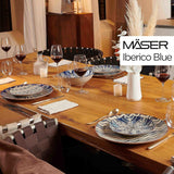 MÄSER 934017 Service de table ibérique bleu pour 4 personnes, 12 pièces, style mauresque, différents designs vintage en blanc et bleu, céramique