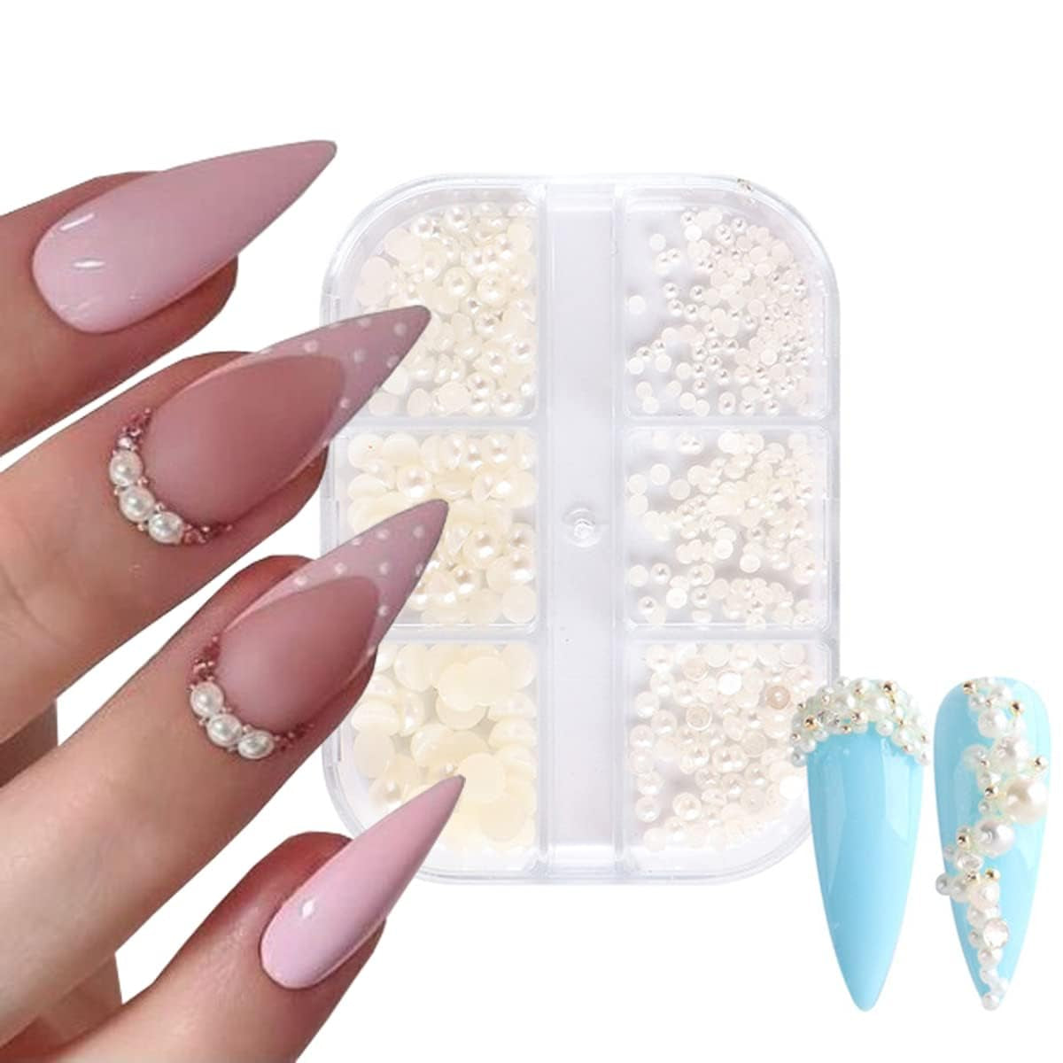 GZMAYUEN Nail Art Perles Micro Caviar pour Nägel, 0.3-3Mm Argent Doré Mini Caviar Strasssteine, Weiß Beige Mini Nägel Perlen Microperlen Décoration pour Nägel