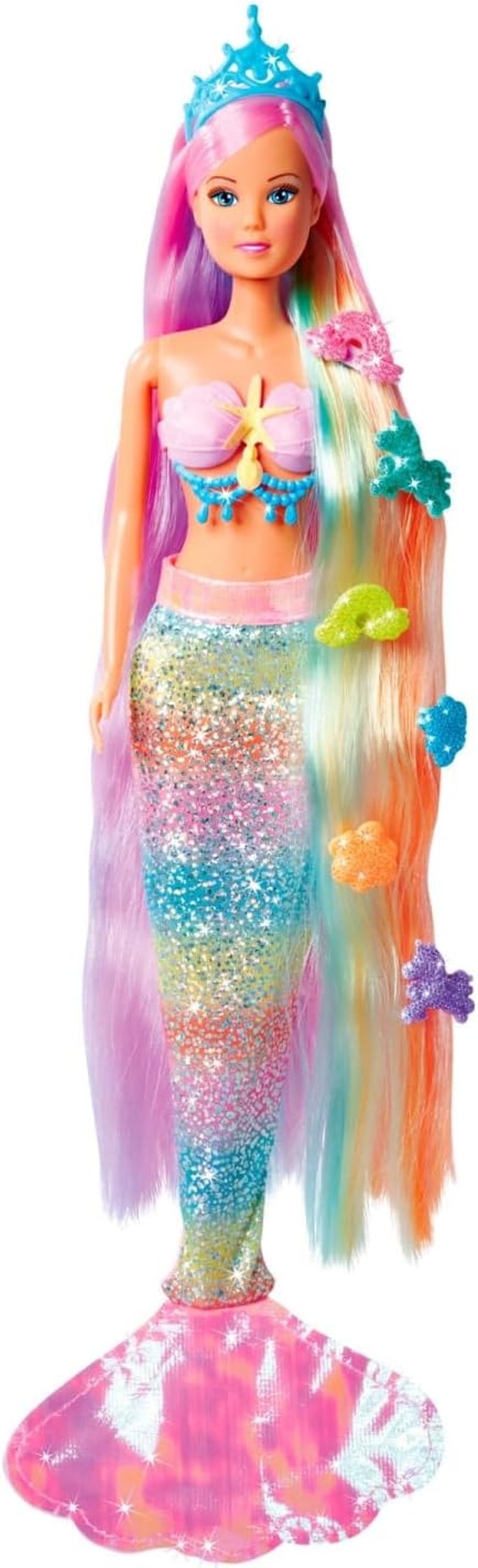 Simba 105733610 - Steffi Love Sirène arc-en-ciel, Poupée habillée Sirène arc-en-ciel avec cheveux colorés, pinces à cheveux, peigne et nageoire amovible, poupée de jeu 29 cm, 3 ans et plus Naty Shop Dolls Titre par défaut