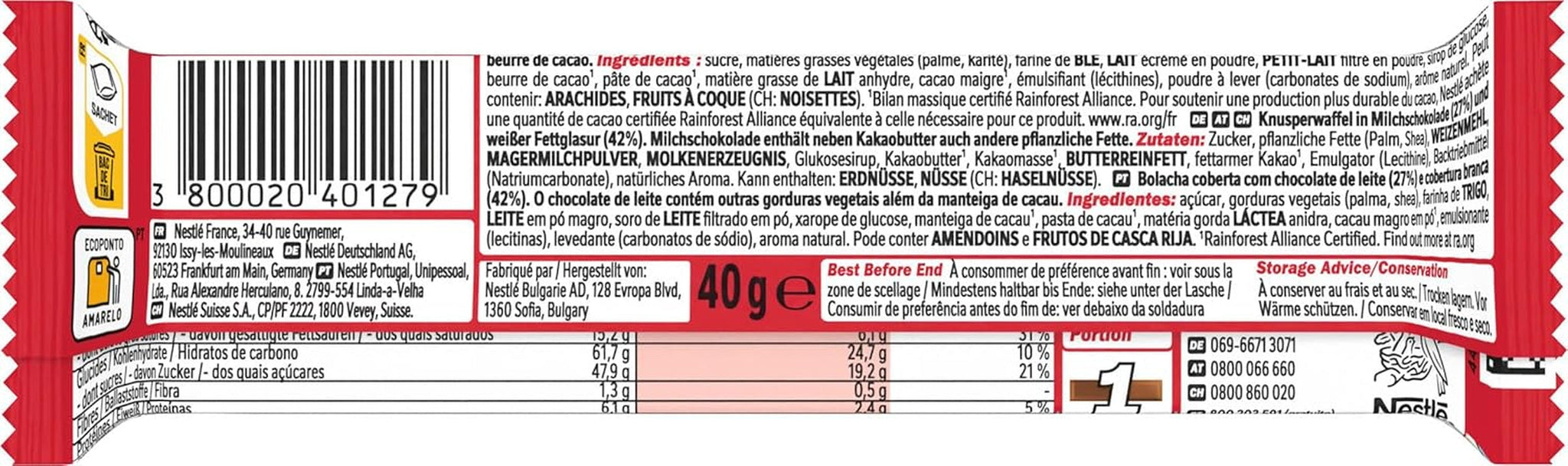 Nestlé Chunky Funky, gaufrette croustillante au chocolat au lait, paquet de 24 (24 x 40g)