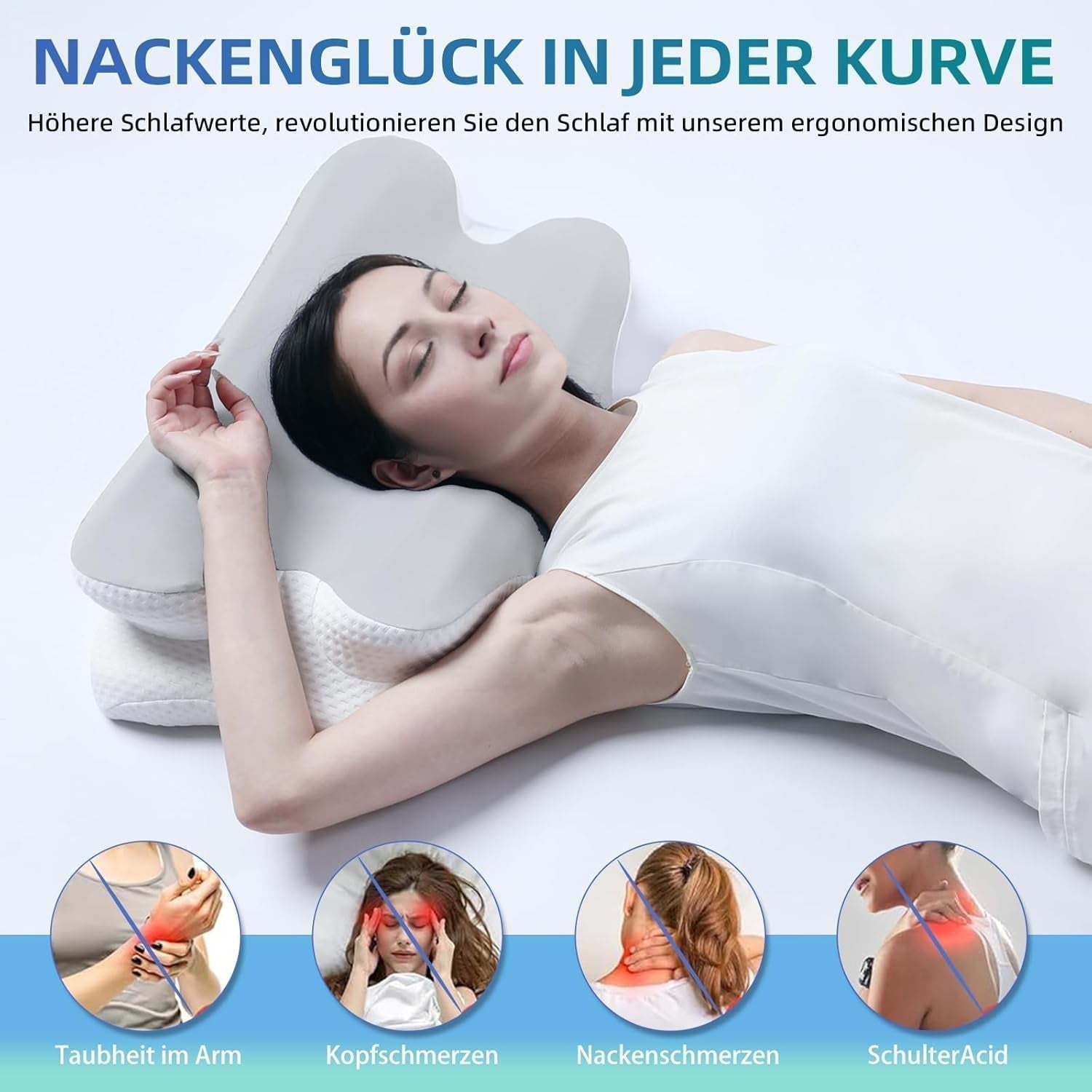 RUMMY Oreiller ergonomique en mousse à mémoire de forme avec housse amovible et lavable pour dormeurs sur le côté et sur le ventre (gris) Oreillers orthopédiques cervicaux Naty Shop