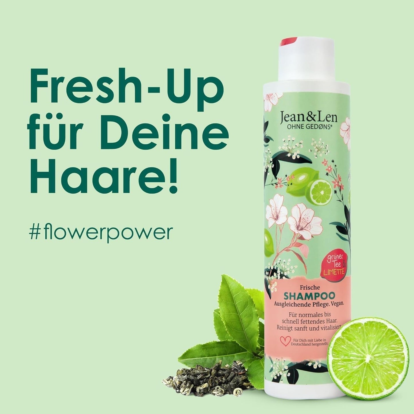 Jean & Len Shampoing hydratant Thé Vert & Citron Vert, pour cheveux normaux à gras, 300 ml Douche et bain Jean & Len Thé Vert & Citron Vert