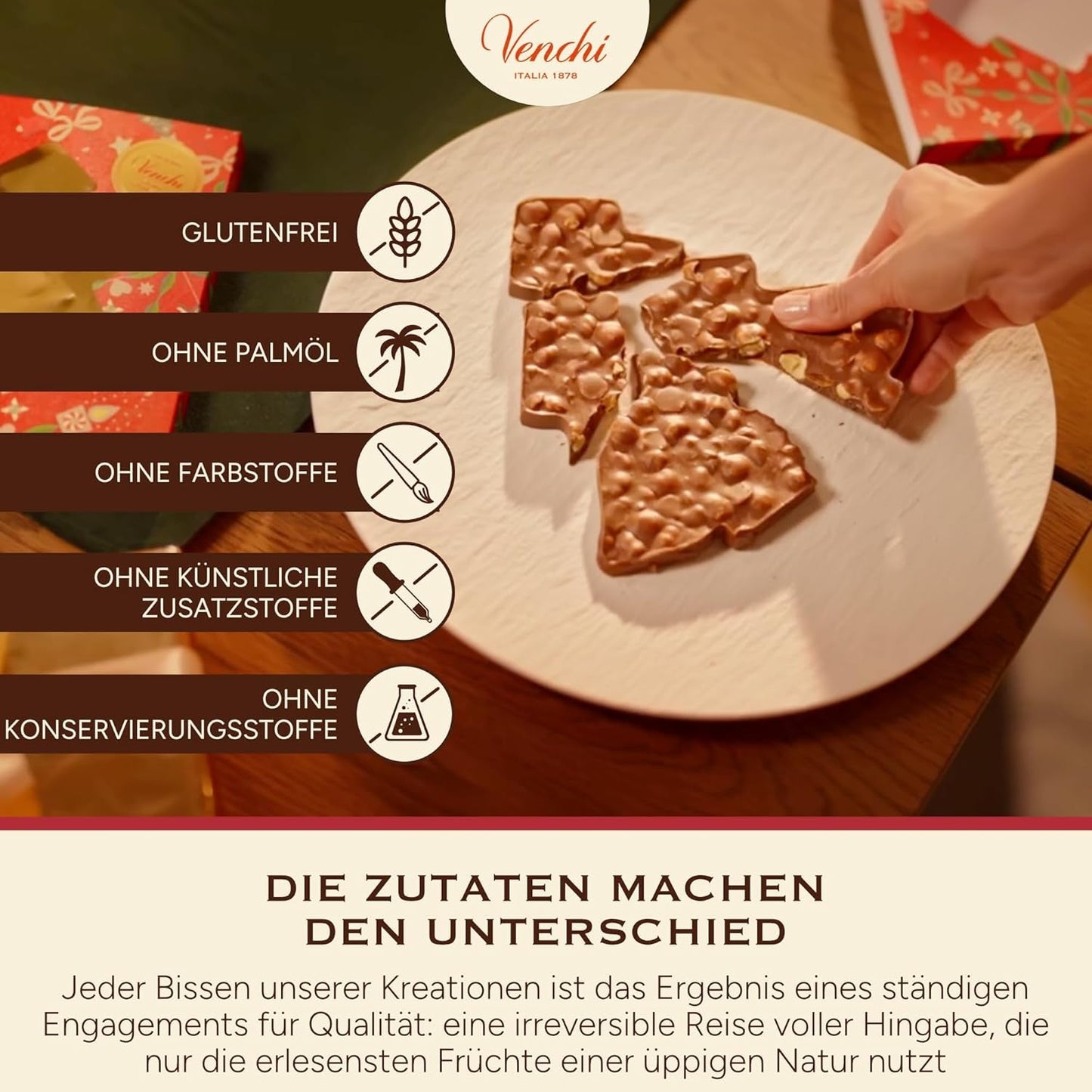 Venchi, Brutto&Buono, Barre de Chocolat au Lait en Forme de Sapin "Noisette de la Forêt du Piémont" Fait Main, 200g, Sans Gluten, Collection de Noël en Édition Limitée, Idée Cadeau