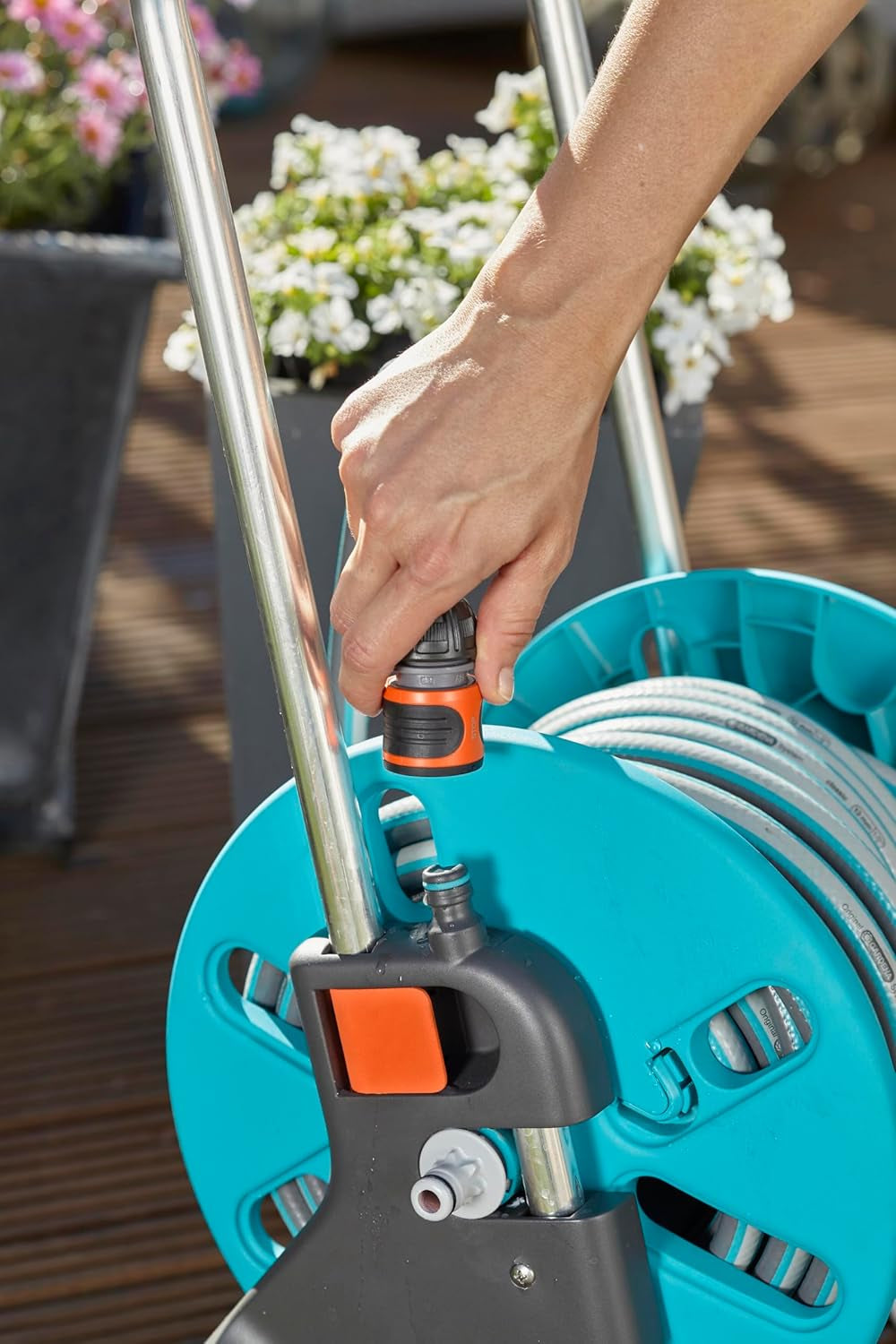 Gardena CleverRoll S kit de chariot à tuyaux, support de tuyau avec tuyau, pièces du système, buse de pulvérisation (18502-20)