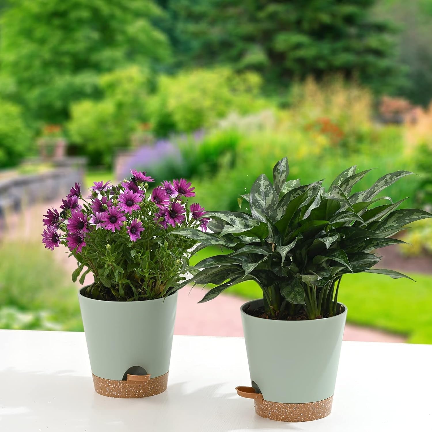 Pot de Fleur 6 Pièces 12,7 cm Jardinière à Arrosage Automatique Pot de Fleur intérieur extérieur à Drainage élevé avec Plateau de réservoir et Bord d'arrosage Jardinière de Jardin Jardin