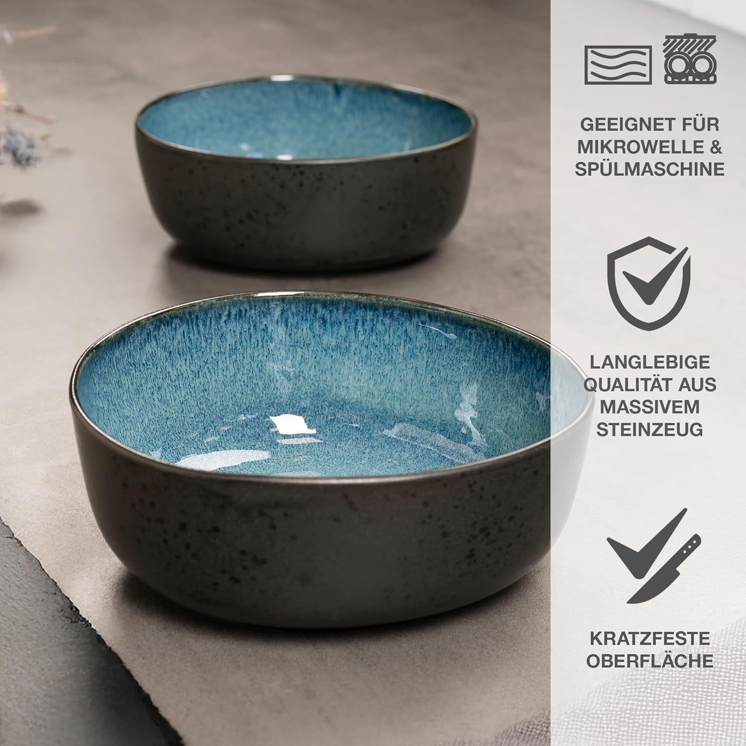 Moritz & Moritz Ensemble de bols de service BIO, Bleu - 2 grands bols en grès de haute qualité, modernes et intemporels, passent au micro-ondes et au lave-vaisselle - parfaits pour les salades, les pâtes, les collations et plus encore