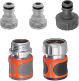Gardena 39042-M Kit de démarrage à raccord rapide en métal pour tuyaux d'arrosage, raccords rapides et accessoires en quelques secondes, 4 pièces comprenant des adaptateurs anti-fuite pour prise et prise