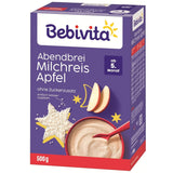 Riz au lait aux pommes et bouillie du soir (4x500g), bouillie de lait à partir de 5 mois, avec minéraux et vitamines précieux, sans sucre ajouté, très nourrissant