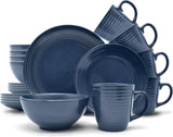 ECHTWERK "Alicia" Service de table combiné vintage 16 pièces, design moderne pour 4 personnes, service de table élégant en grès bleu foncé avec 4 assiettes, 4 assiettes latérales, 4 bols et 4 tasses à thé