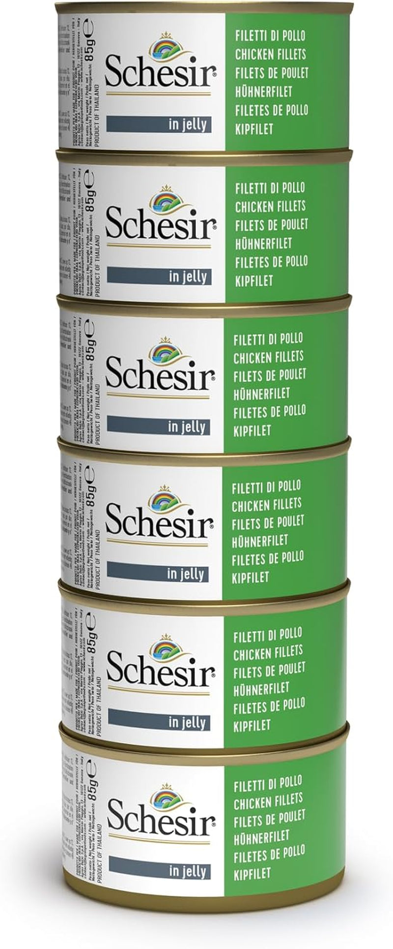 Nourriture humide pour chat adulte, filets de poulet en filets et gelée 100% naturelle, pack de 6 boîtes x 85g