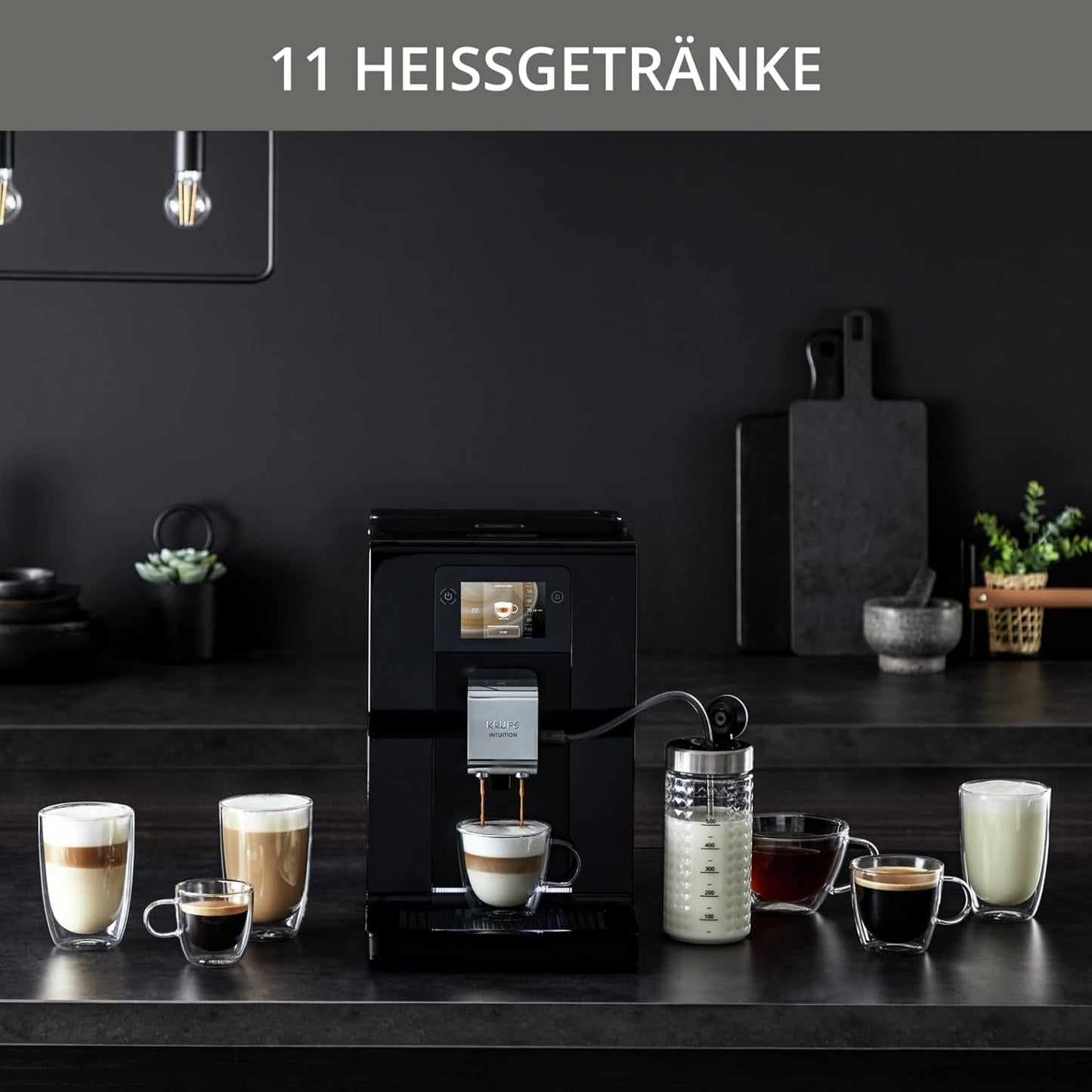 Machine à expresso entièrement automatique Krups Intuition Preference avec fonctionnement semblable à celui d'un smartphone, écran tactile couleur 3,5", technologie Smart Slide, système d'éclairage intuitif, 11 boissons, réservoir à lait, EA873810