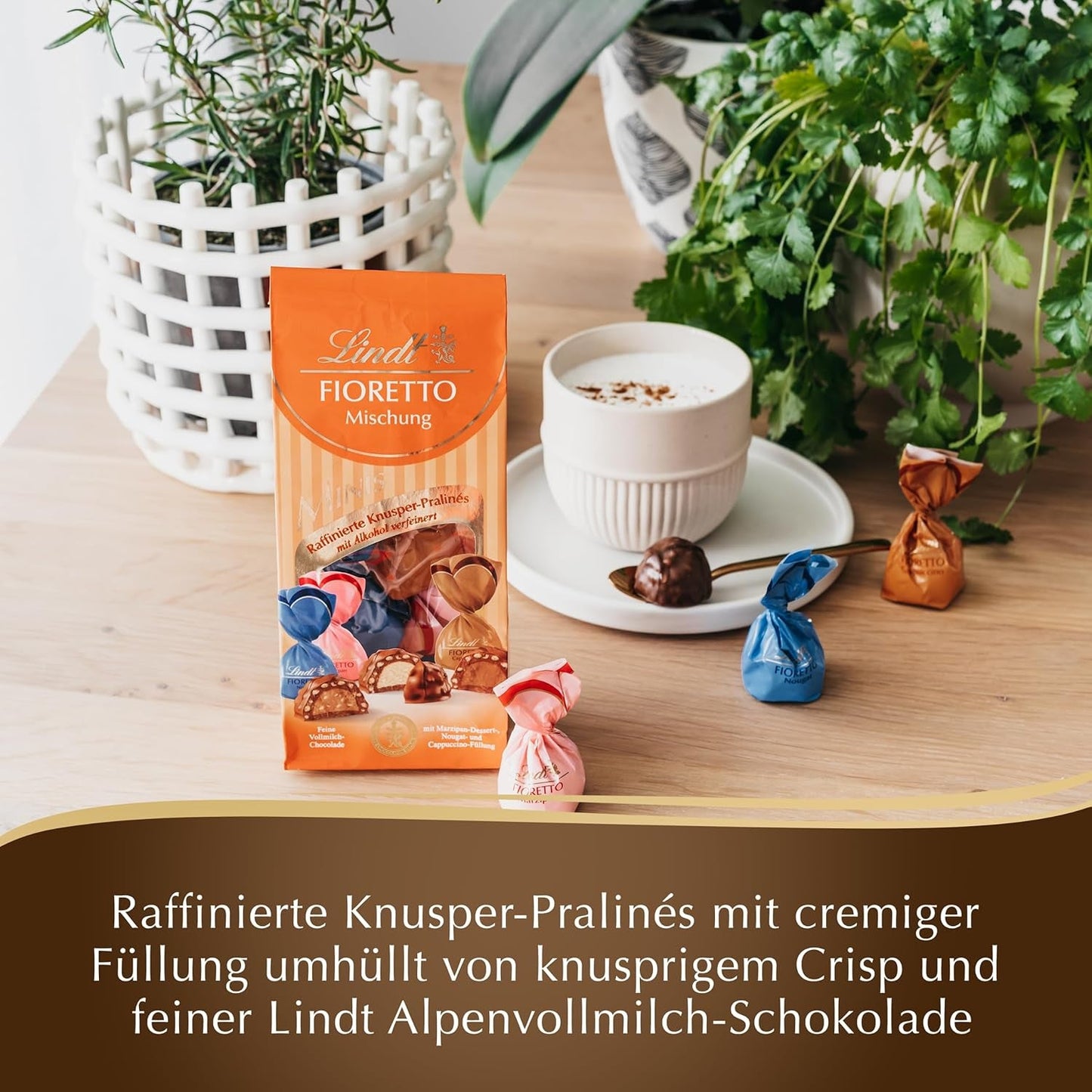 Chocolat - Assortiment FIORETTO Minis | 115g | Env. 10 pralines au chocolat au lait aux saveurs de pâte d'amande, cappuccino et nougat, contiennent de l'alcool | Coffret cadeau chocolat | Coffret chocolat (pack de 5)