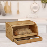 Corbeille à pain roulante Relaxdays avec tiroir, bambou, HxLxP : 21 x 40,5 x 28 cm, planche à découper en bois, naturel & bambou env. 3 x 37 x 21,5 cm Planche à découper avec ramasse-miettes pour un nettoyage facile naturel Boîtes de conservation des aliments Naty Shop