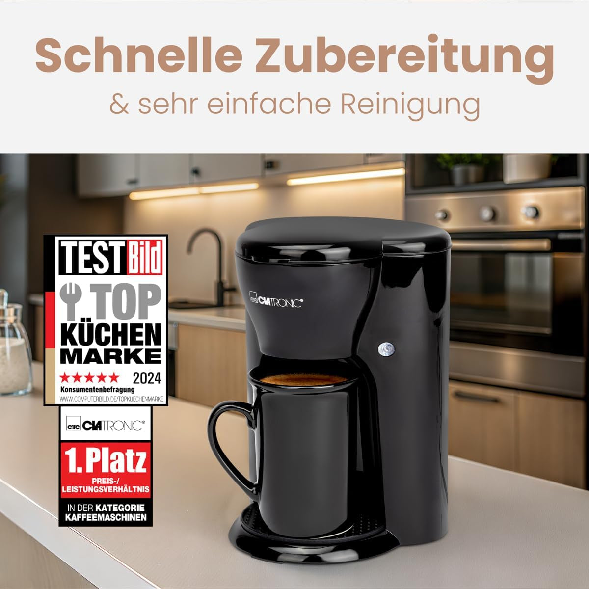 Cafetière Clatronic® 1 tasse | Machine à expresso parfaite pour les célibataires | Machine à expresso avec filtre, avec tasse en céramique | Petite machine à expresso avec filtre, idéale pour les voyages | KA 3356