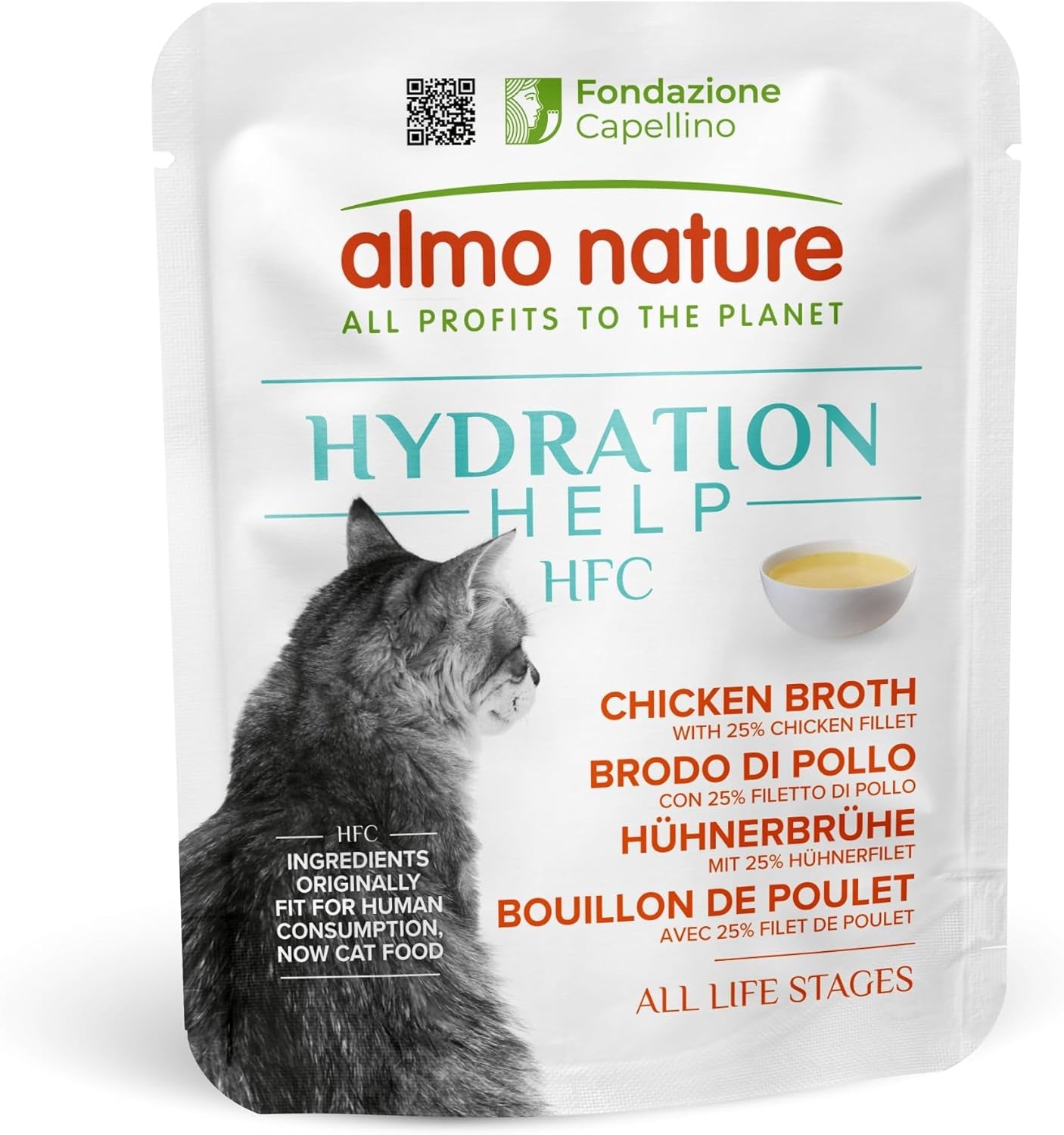 almo nature HFC Hydration Help Nourriture humide pour chat - Soupe de poulet et filets de poulet - Convient à l'usage humain, Sans gluten, Monoprotéine, 50 g, 24 pièces, 1,2 kg
