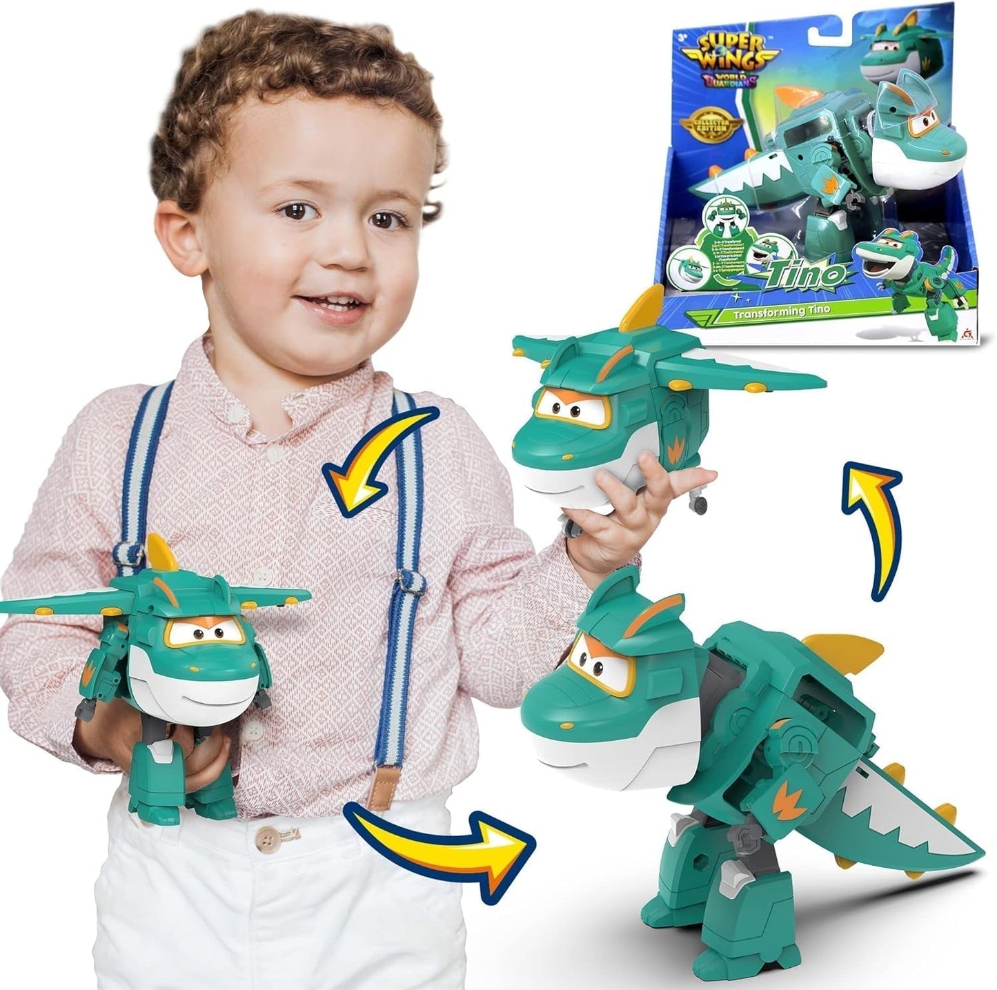 Super Wings 5" Transforming Characters 2-Pack Transforming Supercharged Jett + Tino Transformer Toy pour garçons et filles à partir de 3 ans Figurines d'action rouges Naty Shop Tino