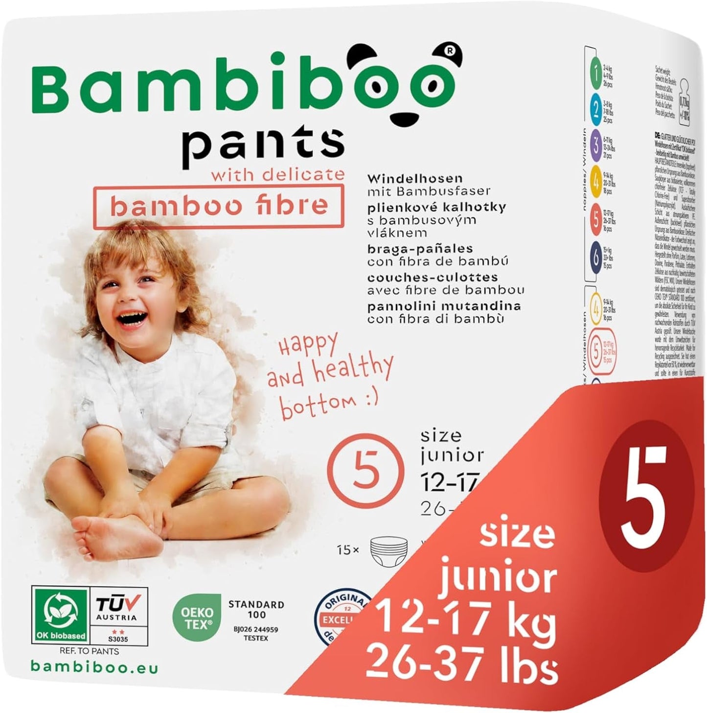 Bambiboo Couches jetables, respectueuses de la peau, fibre de bambou fine - Couches pour bébé - Couvre-couches jetables - Protection de la peau sensible - Très absorbante - Taille 4 (Maxi), 16 pièces