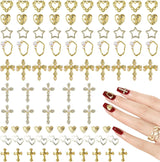Breloques à ongles dorées, 80 pièces, croix, cœur, vierge marie, pierres précieuses en alliage métallique, accessoires pour manucure, décorations de conception, artisanat à faire soi-même