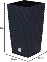 Pots/pots Prosperplast aspect rotin avec insert | 32,5 x 32,5 x 61 cm | anthracite | résistant aux intempéries et aux UV | en plastique robuste | pour intérieur et extérieur