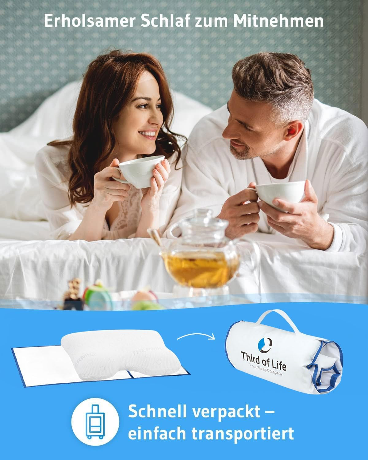 Oreiller pour dormir sur le côté GIANFAR | Oreiller orthopédique de soutien du cou | Mousse à mémoire de forme ultra fraîche contre les maux de gorge et les migraines | Couverture thermorégulatrice | Oreiller pour dormir sur le côté avec colonne cervicale 55X40X12/10 cm Oreillers orthopédiques cervicaux Naty Shop