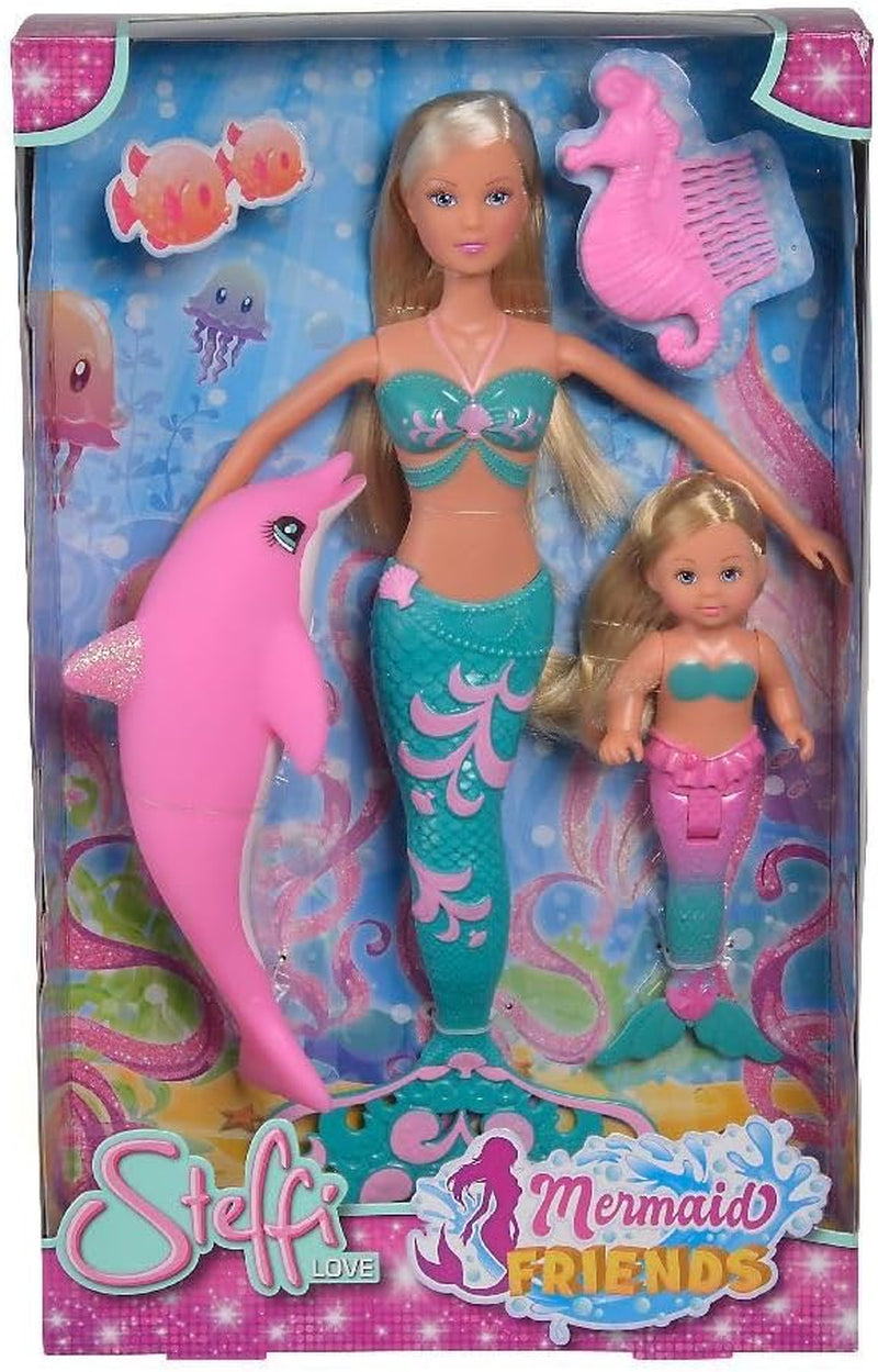 Simba 105733336 - Steffi Love Mermaid Friends, poupée sirène magique avec sœur Evi, figurine de dauphin et plus, jouet pour enfants à partir de 3 ans