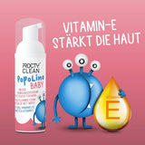Mousse à fond souple PopoLino Baby au lieu de lingettes humides pour bébé. Mousse nettoyante cosmétique vegan et naturelle ! Mousse inférieure à l'aloe vera, à l'hamamélis, à la bergamote et à la vitamine E. Rend les fesses et l'environnement heureux.