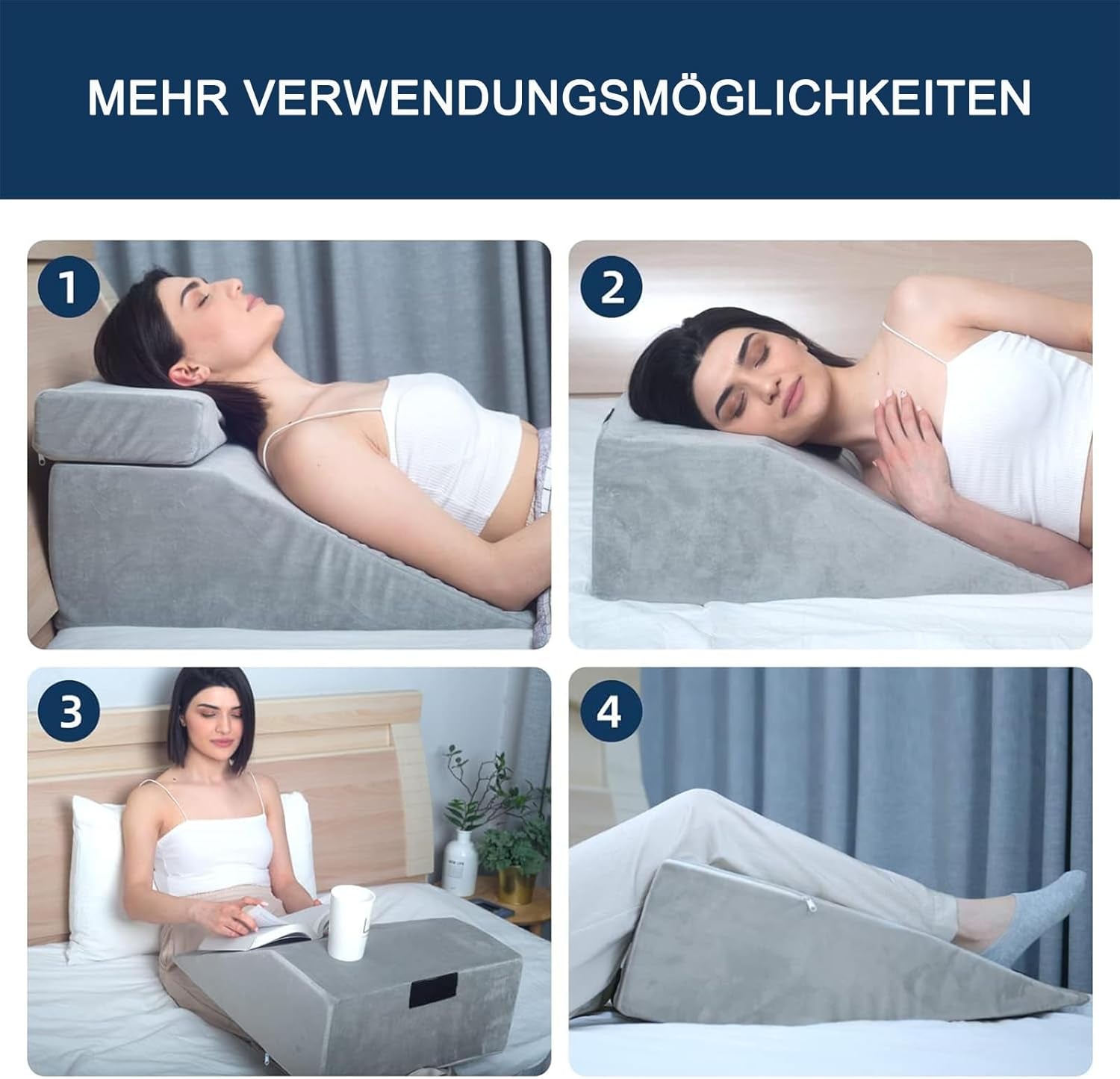 Oreiller de lecture et oreiller en plumes pour rehausseur de jambes, oreiller en mousse à mémoire de forme pour le cou, le dos et les jambes, oreiller amovible multifonctionnel pour lit, canapé, assis, dormir et se reposer (gris)