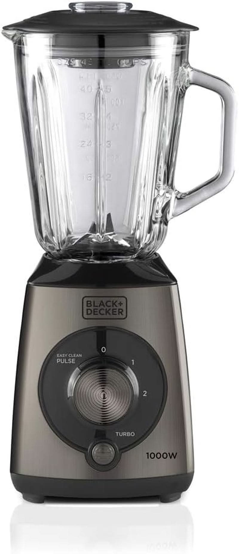 BLACK+DECKER Batteur sur socle | 500W | 2 vitesses | Fonction d'impulsion | Tapis Glask | 1,5L | Edelstahlmesser Mit 4 Klingen | Herausnehmbar Und Leicht Zu Reinigen | Weiß Und Grau Cuisine Naty Shop 1000W Edelstahl