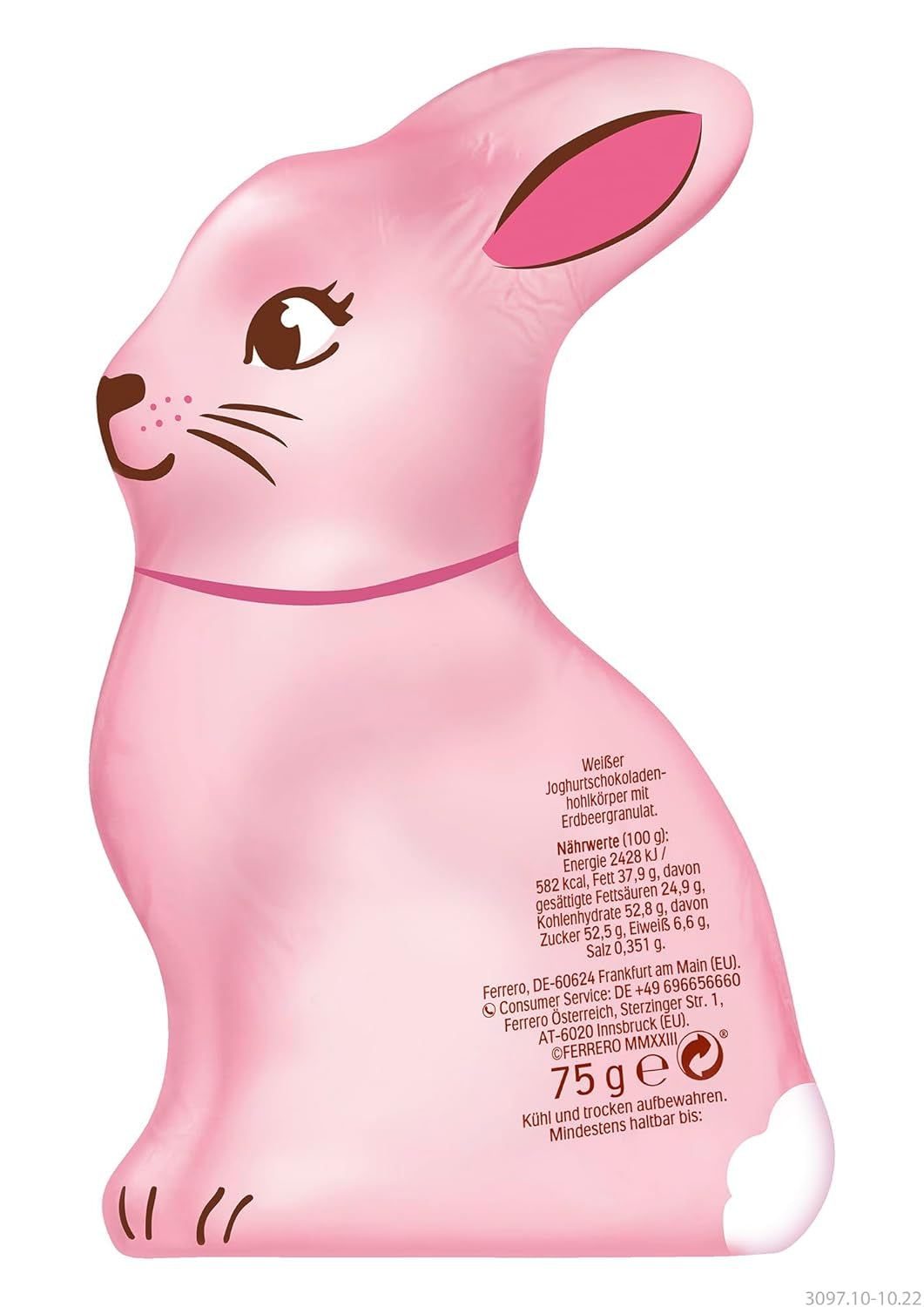 Lapin de Pâques au yaourt 75g – Lapin en chocolat pour Pâques – Chocolat blanc avec yaourt et chips de fraises fruitées – Lapin en chocolat pour Pâques et panier de Pâques – Cadeau chocolat – Cadeau de Pâques