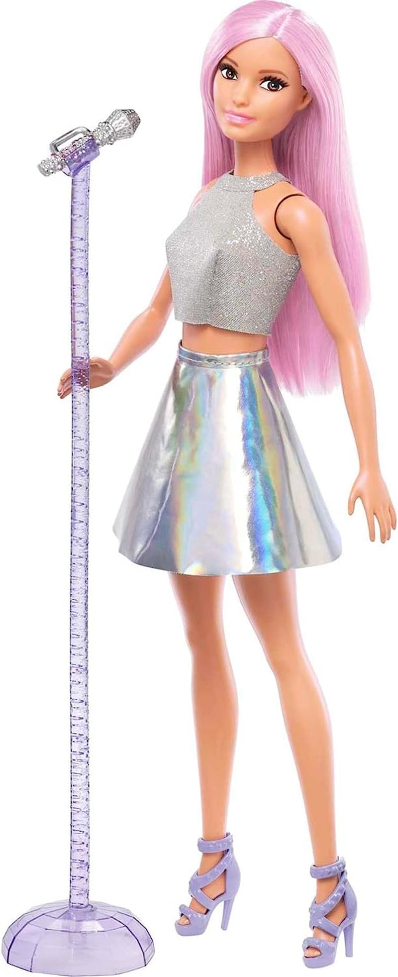 Poupée Barbie Pop Star en jupe scintillante avec microphone et cheveux roses cadeau pour enfants de 3 à 7 ans JCW42 Dazzling Dolls Naty Shop Rose