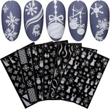 JMEOWIO Nagelsticker Weihnachten Gold Glitter Silber 8 Blatt Nail Art Sticker Selbstklebend Nagelaufkleber Schneeflocke Winterurlaub Dekoration Nageldesign Zubehör