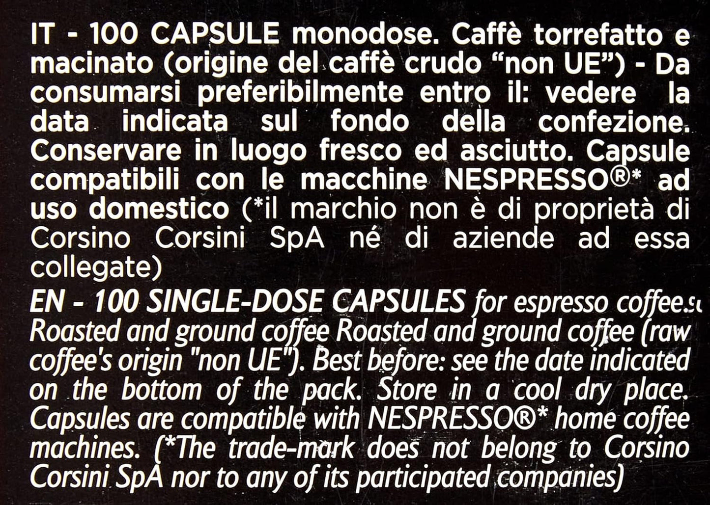 Caffè Corsini - Classico Italiano, Miscela Di Caffè En Capsules Compatibles Nespresso, Gusto Forte E Deciso - Confezione Da 100 Capsules
