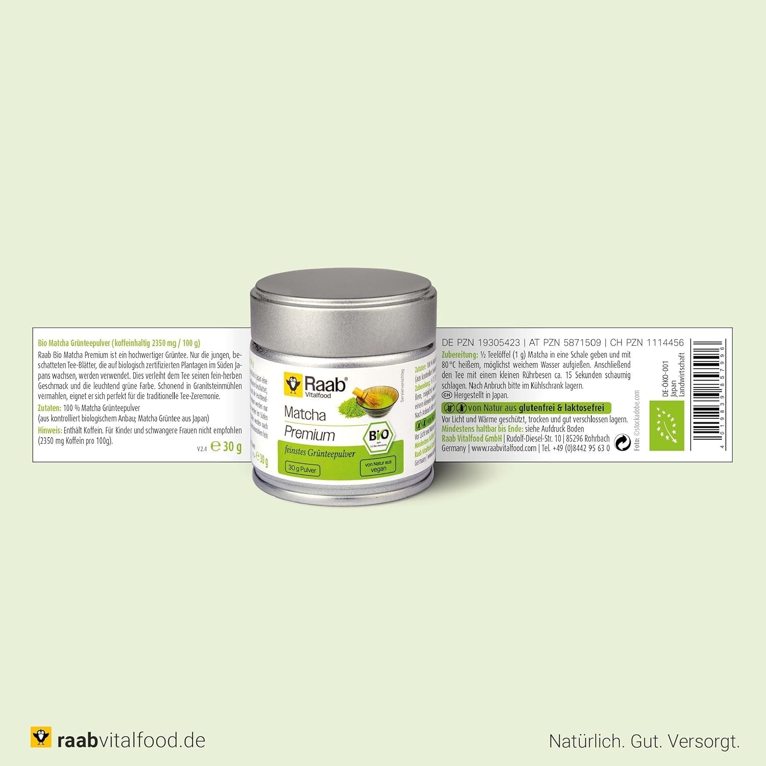 Raab Vitalfood® Premium Bio Matcha Powder (30g) - Original du Japon, poudre de matcha pure sans additifs, finement moulue, goût légèrement amer, poudre de thé vert, végétalien, cérémonie du thé