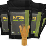 Cupplement Matcha 90 grammes bio - Thé vert en poudre de la plus haute qualité - Sans fouet ni fil de bambou - Culunaire - Coffret débutant - Latté - Fouet - Japon - Poudre - Thé - Fil - Sachet - Smoothie
