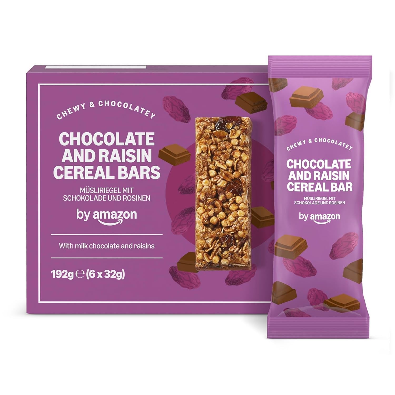 Baton Muesli cu ciocolată și stafide de la Amazon, 192g