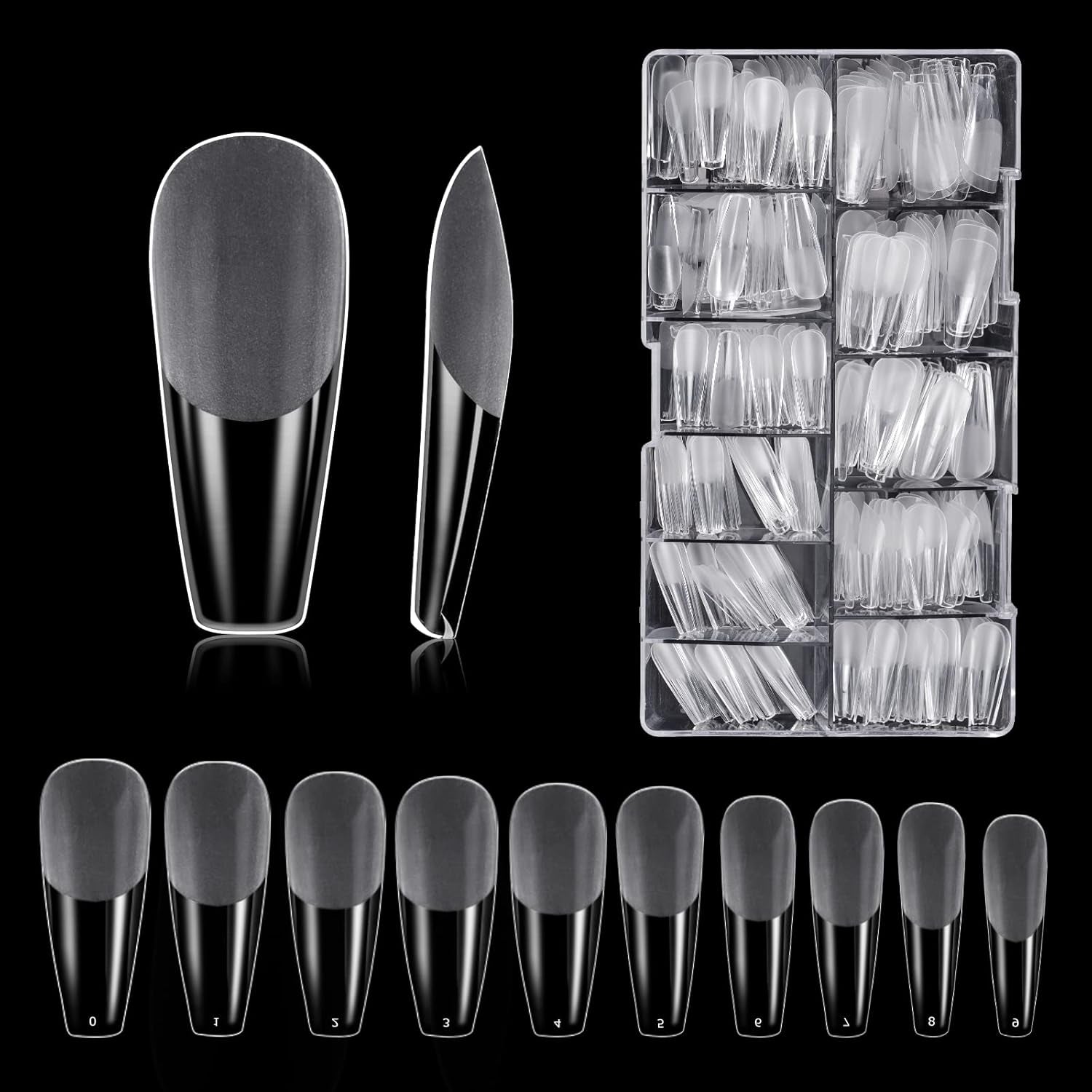 Types d'ongles, 500 pièces de faux ongles artificiels en acrylique avec boîte de rangement pour salons de manucure et bricolage à domicile, 10 tailles