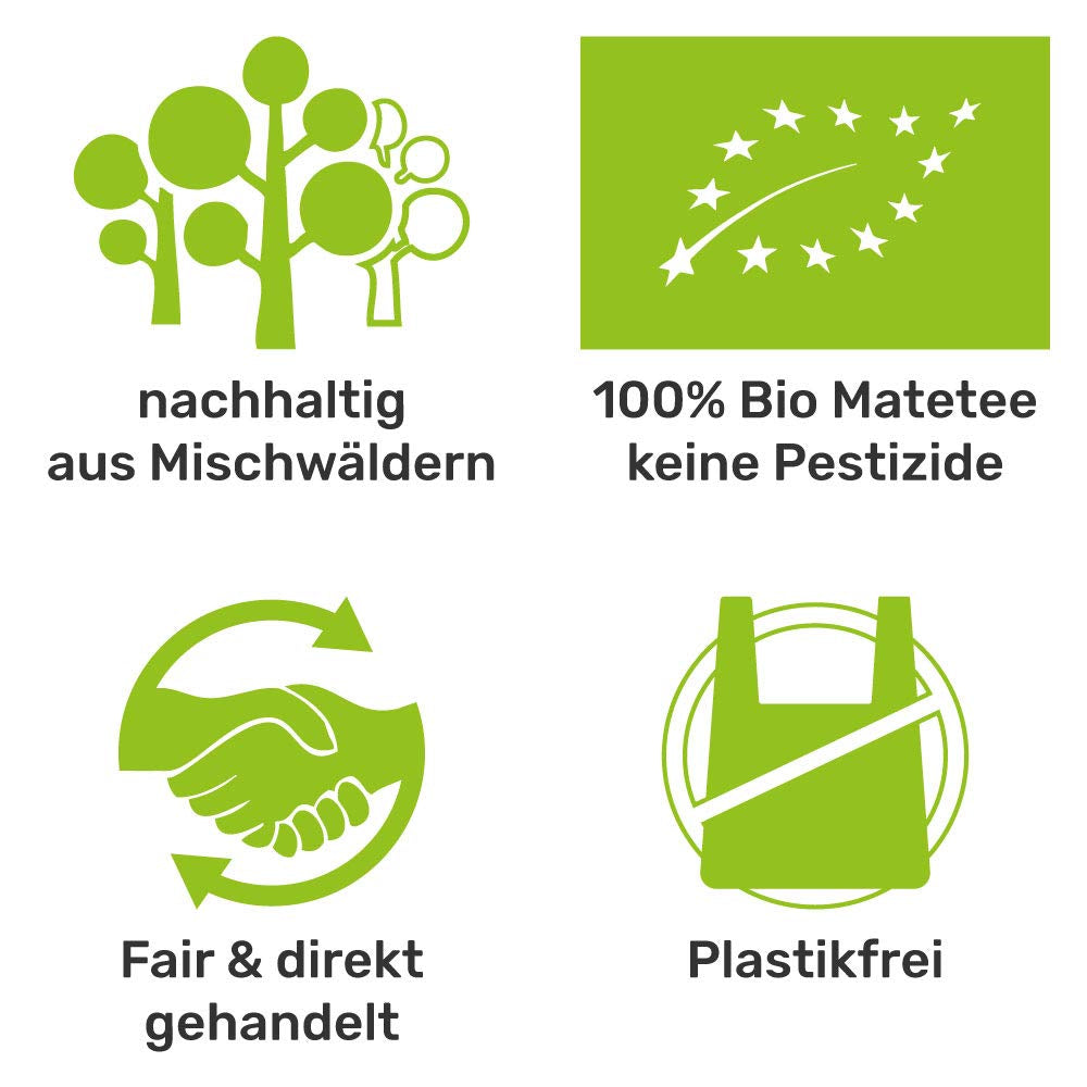 Service à thé Mate Bio ● 3 assortiments de Mate + Mug Mate en acier inoxydable à double paroi + Bombilla + Instructions de préparation (Noir)