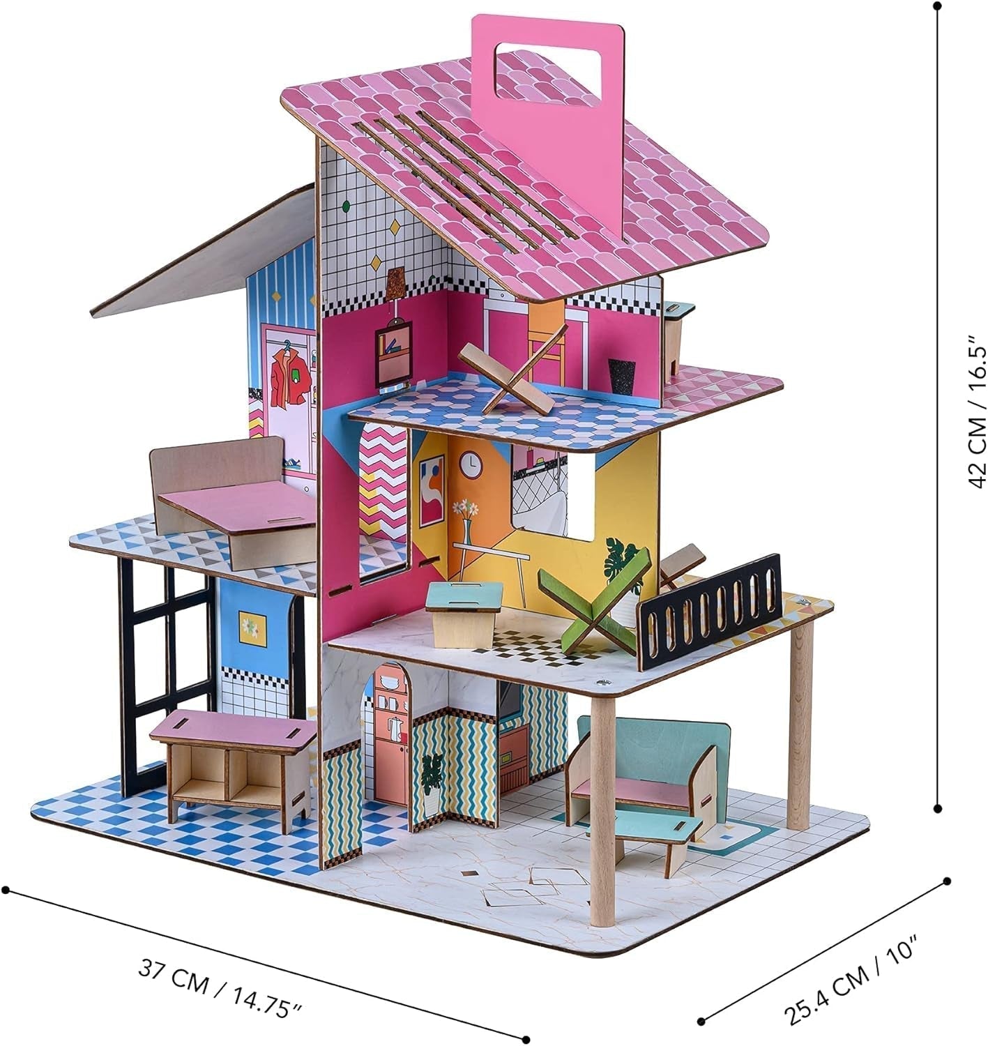 Olivia'S Little World 360 Maison de poupée en bois pour enfants Poupées 3,5" et 12 accessoires Multicolore TD-13260C Maisons de poupées Naty Shop